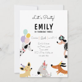 犬の誕生日パーティパピーポーティガールモダン招待状 招待状