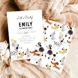 犬の誕生日パーティパピーポーティガールモダン招待状 招待状