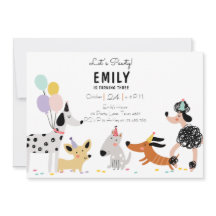 犬の誕生日パーティパピーポーティガールモダン招待状