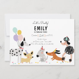 犬の誕生日パーティパピーポーティガールモダン招待状 招待状