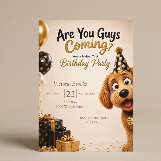 犬の誕生日パーティーに来る?面白いデザイン 招待状