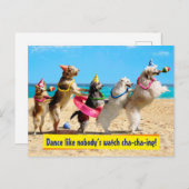 犬の誕生日パーティーのコンガライン インビテーションポストカード (正面/裏面)