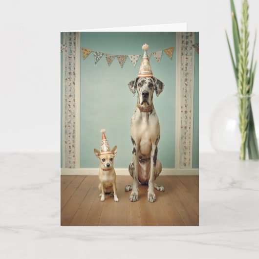 犬の誕生日パーティーの肖像 デュオ カード (正面)