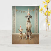 犬の誕生日パーティーの肖像 デュオ カード (黄色い花)