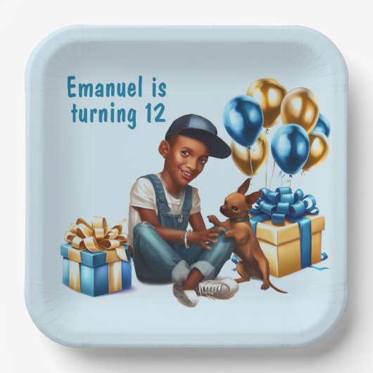 犬の誕生日パーティーを持つラティーノボーイ ペーパープレート (正面)