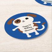 犬の誕生日パーティーキッズ ラウンドペーパーコースター (アングル)