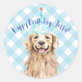 犬の誕生日パーティーステッパーソナライズされたクジンガム ラウンドシール (正面)