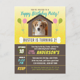 犬の誕生日パーティードッグハウスと足のカスタム写真 インビテーションポストカード