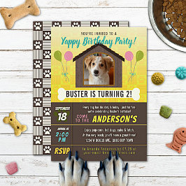 犬の誕生日パーティードッグハウスと足のカスタム写真 招待状