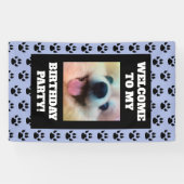 犬の誕生日パーティーブルーブラックポープリント写真 横断幕 (横)