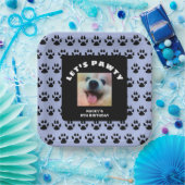 犬の誕生日パーティーブルーポープリントカスタム写真 ペーパープレート (パーティー)