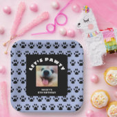 犬の誕生日パーティーブルーポープリントカスタム写真 ペーパープレート (パーティー)