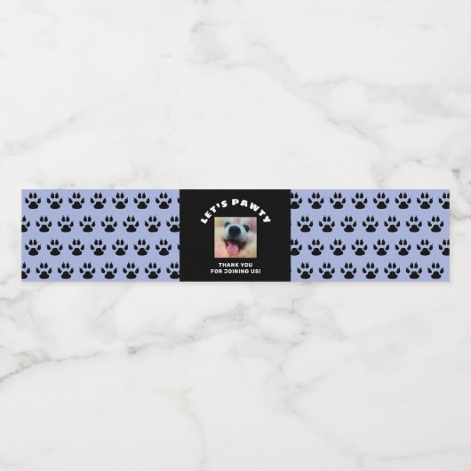 犬の誕生日パーティーペットフォトブルーポープリント ペットボトルラベル (シングルラベル)