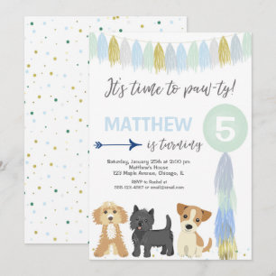 犬の誕生日パーティー、かわいい子犬の少年 招待状