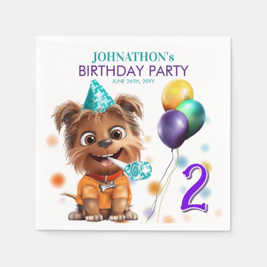 犬の誕生日パーティー スタンダードカクテルナプキン (正面)