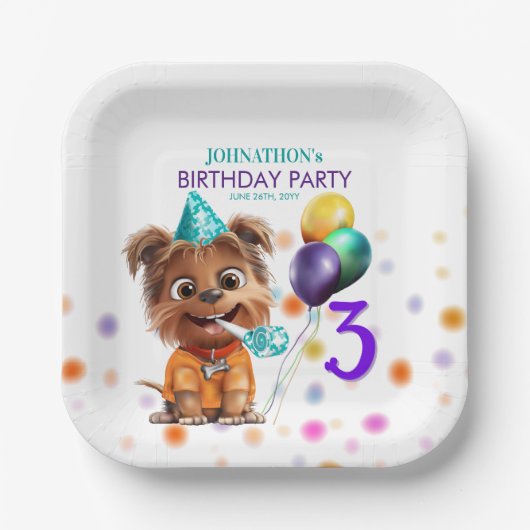 犬の誕生日パーティー ペーパープレート (正面)
