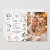 犬の誕生日パーティー 子犬パーティー 誕生日写真 サンキューカード (正面)