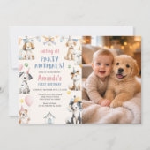 犬の誕生日パーティー 子犬パーティー 誕生日写真 招待状 (正面)