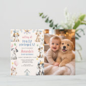 犬の誕生日パーティー 子犬パーティー 誕生日写真 招待状 (スタンド正面)