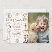 犬の誕生日パーティー 子犬パーティー 2歳の誕生日 写真 招待状 (正面)