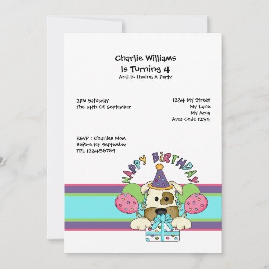 犬の誕生日パーティー 招待状 (正面)