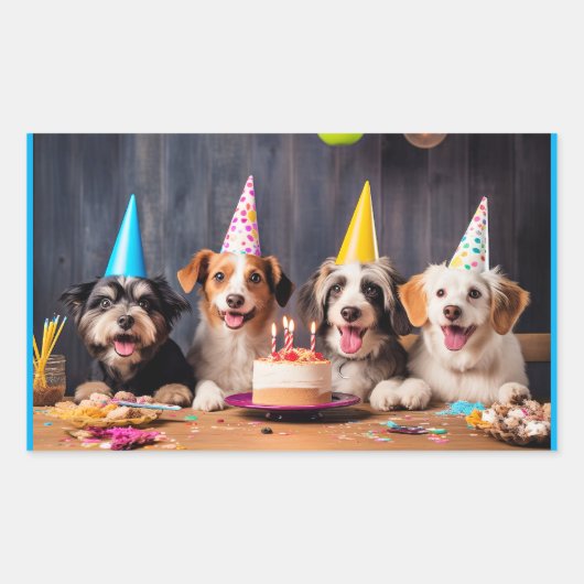 犬の誕生日パーティー 長方形シール (正面)