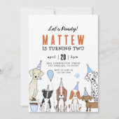 犬の誕生日パーティー Let's Pawty 招待状 (正面)