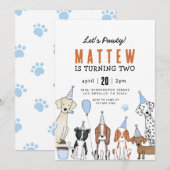 犬の誕生日パーティー Let's Pawty 招待状 (正面/裏面)