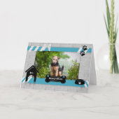 犬の誕生日ブルーとブラックペットの写真から カード (正面)