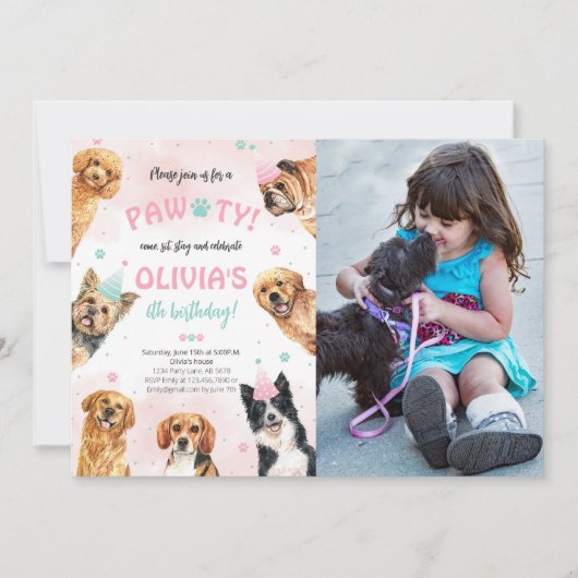 犬の誕生日ポーティ写真 招待状 (正面)