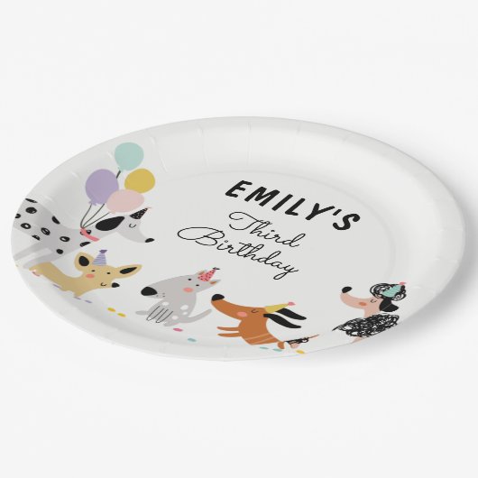 犬の誕生日子犬のパウィティ動物ペットベッモダント ペーパープレート (アングル)