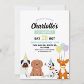 犬の誕生日招待状ガールボーイパーティーポーティおもしろい 招待状 (正面)