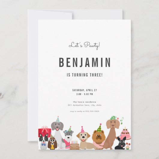 犬の誕生日招待状子犬パウィティ招待状 招待状 (正面)