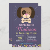 犬の誕生日招待状(紫) 招待状 (正面/裏面)