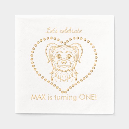 犬の誕生日祝パーティー 箔ナプキン (正面)