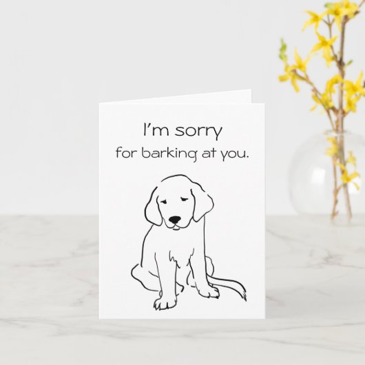 犬の謝罪カード、犬の吠え声を後悔 カード (黄色い花)