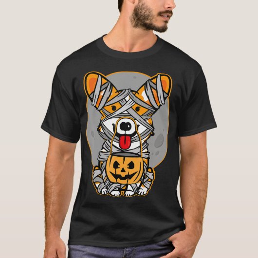 犬の贈り物 |ウェルシュコーギーミイラかわいいハロウィーン Tシャツ (正面)