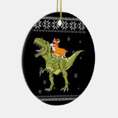 犬の贈り物|コルギに乗るT型レックス恐竜のクリスマス セラミックオーナメント (右)