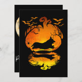 犬の贈り物 |コーギシルエットカボチャのハロウィーン 招待状 (正面/裏面)