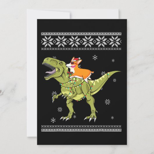 犬の贈り物 | コーギーがT-Rex恐竜に乗ってクリスマス 招待状 (正面)