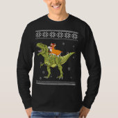 犬の贈り物 |コーギTレックス恐竜のクリスマス Tシャツ (正面)