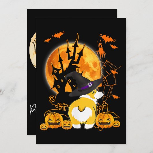 犬の贈り物 | ハロウィンのコーギー 招待状 (正面/裏面)