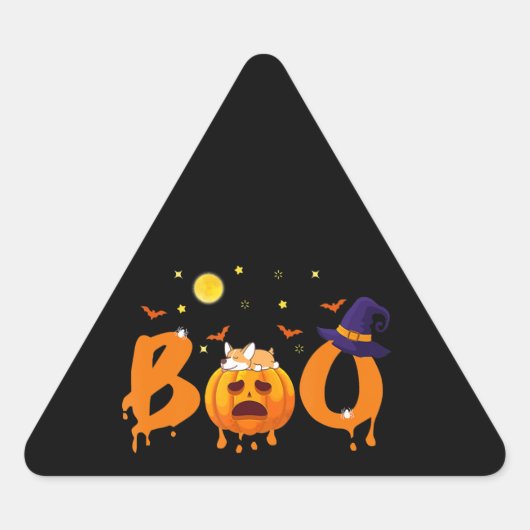 犬の贈り物 | Boo Corgi Halloween 三角形シール (正面)