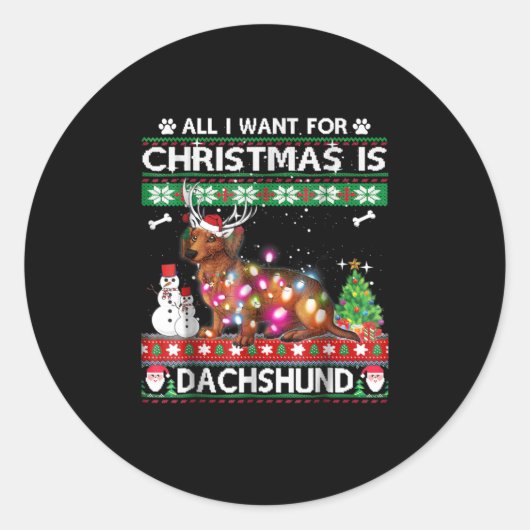 犬の贈り物 | ChristmasはDachshundである ラウンドシール (正面)