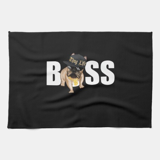 犬の贈り物 | Thug Life フランスの Bulldog キッチンタオル (横)