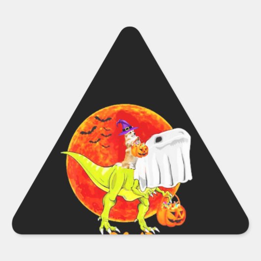 犬の贈り物 | Trick rawr treat halloween corgi 三角形シール (正面)