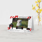 犬の赤い父の日からホルツのペットフォトカード カード (黄色い花)