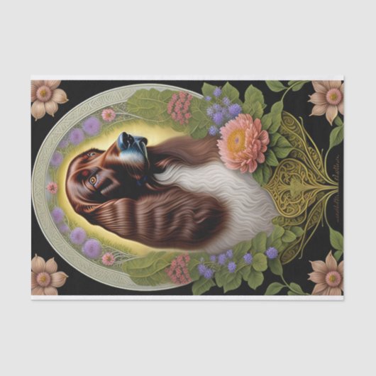 犬の赤い白のセッターフローラアートワーク 薄葉紙 (正面)