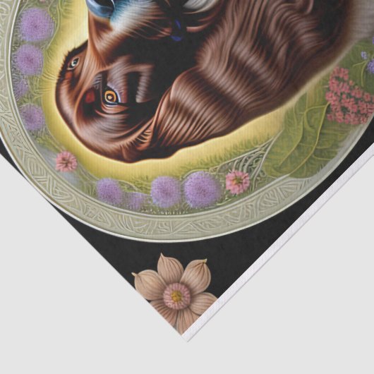 犬の赤い白のセッターフローラアートワーク 薄葉紙 (詳細)