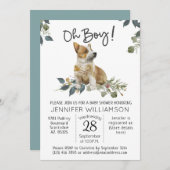 犬の赤ちゃんシャワーああ男の子!コーギパピー 招待状 (正面/裏面)